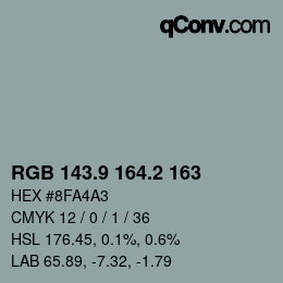 Color code: RGB 143.9 164.2 163 | qconv.com