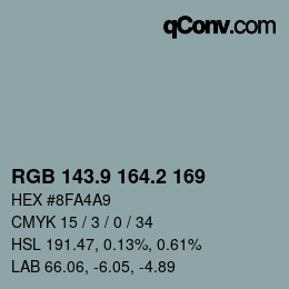 Color code: RGB 143.9 164.2 169 | qconv.com