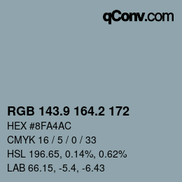 Color code: RGB 143.9 164.2 172 | qconv.com