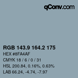 Color code: RGB 143.9 164.2 175 | qconv.com