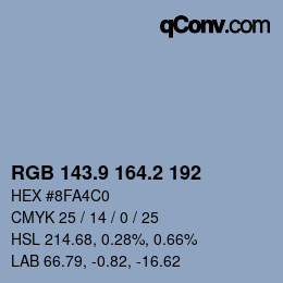 Farbcode: RGB 143.9 164.2 192 | qconv.com