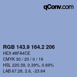 Color code: RGB 143.9 164.2 206 | qconv.com