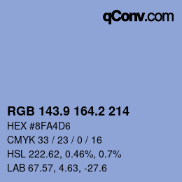 Color code: RGB 143.9 164.2 214 | qconv.com