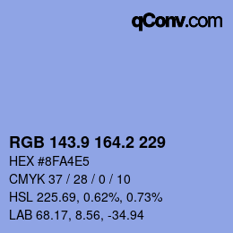 Color code: RGB 143.9 164.2 229 | qconv.com