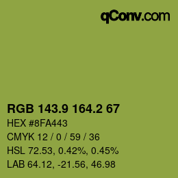 カラーコード: RGB 143.9 164.2 67 | qconv.com