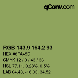 カラーコード: RGB 143.9 164.2 93 | qconv.com