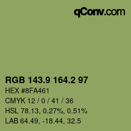 カラーコード: RGB 143.9 164.2 97 | qconv.com