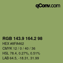 カラーコード: RGB 143.9 164.2 98 | qconv.com