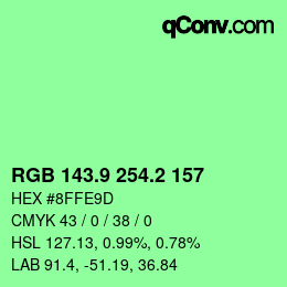 カラーコード: RGB 143.9 254.2 157 | qconv.com