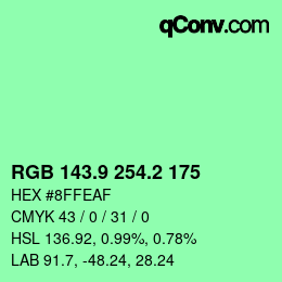 カラーコード: RGB 143.9 254.2 175 | qconv.com