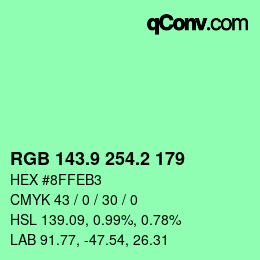 カラーコード: RGB 143.9 254.2 179 | qconv.com