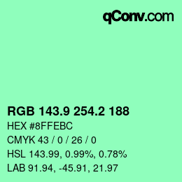 カラーコード: RGB 143.9 254.2 188 | qconv.com