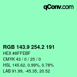 カラーコード: RGB 143.9 254.2 191 | qconv.com