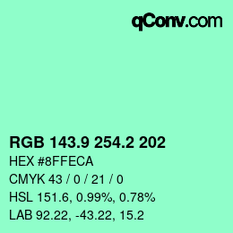 カラーコード: RGB 143.9 254.2 202 | qconv.com