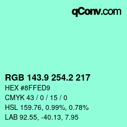 カラーコード: RGB 143.9 254.2 217 | qconv.com