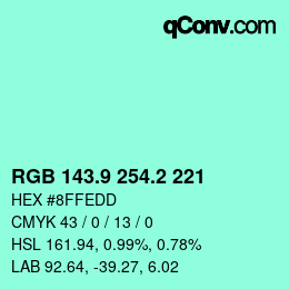 カラーコード: RGB 143.9 254.2 221 | qconv.com