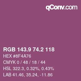 カラーコード: RGB 143.9 74.2 118 | qconv.com