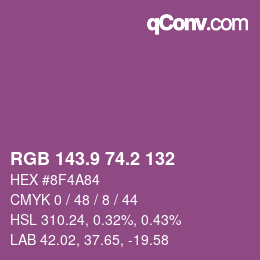 カラーコード: RGB 143.9 74.2 132 | qconv.com