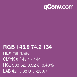 カラーコード: RGB 143.9 74.2 134 | qconv.com