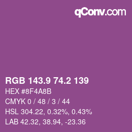 カラーコード: RGB 143.9 74.2 139 | qconv.com