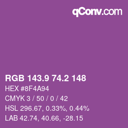 カラーコード: RGB 143.9 74.2 148 | qconv.com