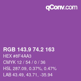 カラーコード: RGB 143.9 74.2 163 | qconv.com