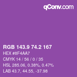 カラーコード: RGB 143.9 74.2 167 | qconv.com