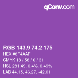 カラーコード: RGB 143.9 74.2 175 | qconv.com