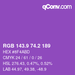 カラーコード: RGB 143.9 74.2 189 | qconv.com