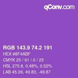 カラーコード: RGB 143.9 74.2 191 | qconv.com