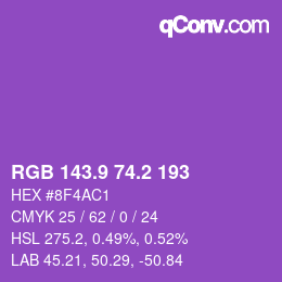 カラーコード: RGB 143.9 74.2 193 | qconv.com
