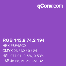 カラーコード: RGB 143.9 74.2 194 | qconv.com
