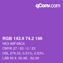カラーコード: RGB 143.9 74.2 196 | qconv.com
