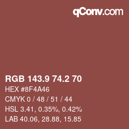 カラーコード: RGB 143.9 74.2 70 | qconv.com
