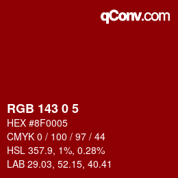 Color code: RGB 143 0 5 | qconv.com