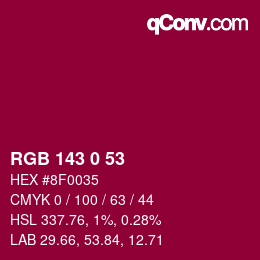 颜色代码: RGB 143 0 53 | qconv.com