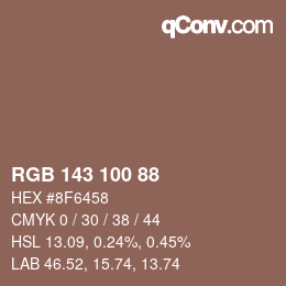 颜色代码: RGB 143 100 88 | qconv.com