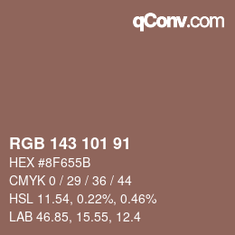 Color code: RGB 143 101 91 | qconv.com