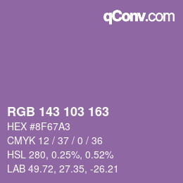 颜色代码: RGB 143 103 163 | qconv.com