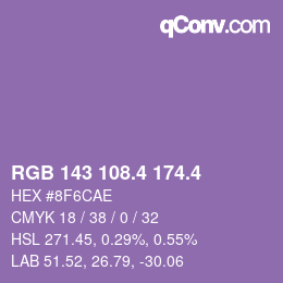 カラーコード: RGB 143 108.4 174.4 | qconv.com