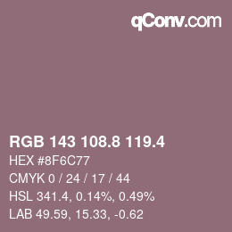 カラーコード: RGB 143 108.8 119.4 | qconv.com
