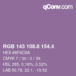 カラーコード: RGB 143 108.8 154.4 | qconv.com