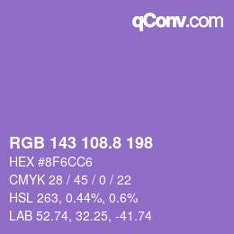 カラーコード: RGB 143 108.8 198 | qconv.com