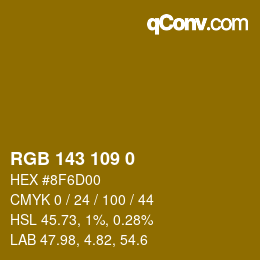 Color code: RGB 143 109 0 | qconv.com