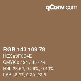 Color code: RGB 143 109 78 | qconv.com