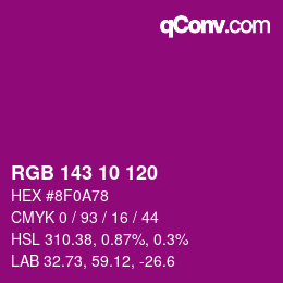 颜色代码: RGB 143 10 120 | qconv.com