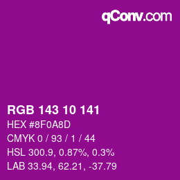 颜色代码: RGB 143 10 141 | qconv.com