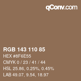 Color code: RGB 143 110 85 | qconv.com