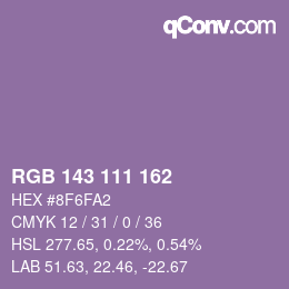 颜色代码: RGB 143 111 162 | qconv.com