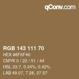 Color code: RGB 143 111 70 | qconv.com
